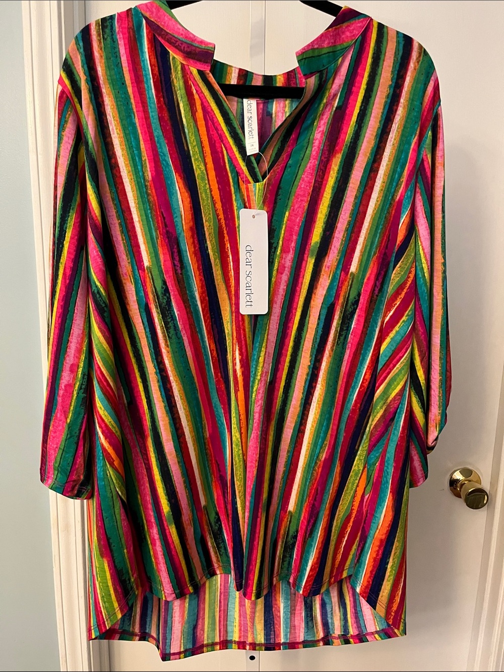 Scarlett Multicolor Vertical Stripe Tunic — Pink, Green & Yellow Accents